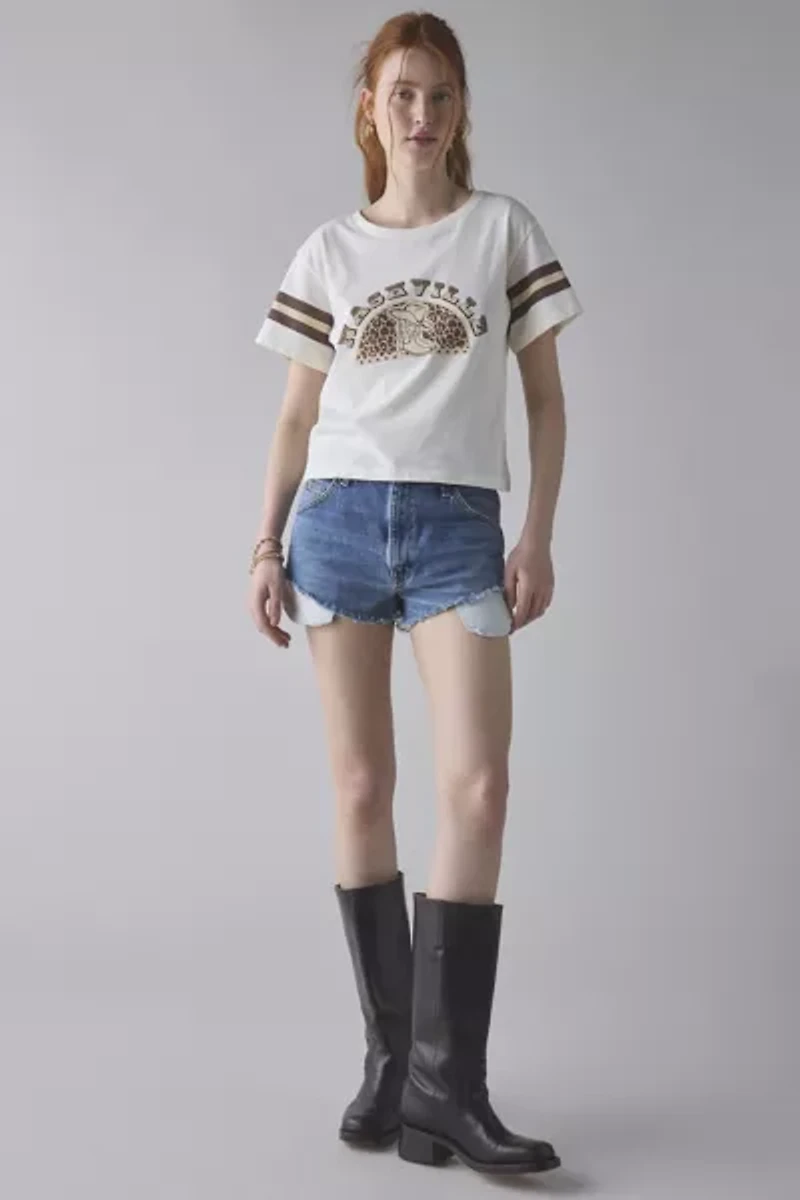 Nashville Cowboy Boots Leopard Print Graphic Cropped Tee