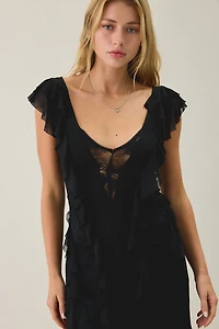 AFRM Trisa Cappuccino Lace Trim Ruffle Maxi Dress