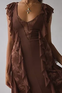AFRM Trisa Cappuccino Lace Trim Ruffle Maxi Dress