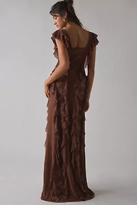 AFRM Trisa Cappuccino Lace Trim Ruffle Maxi Dress
