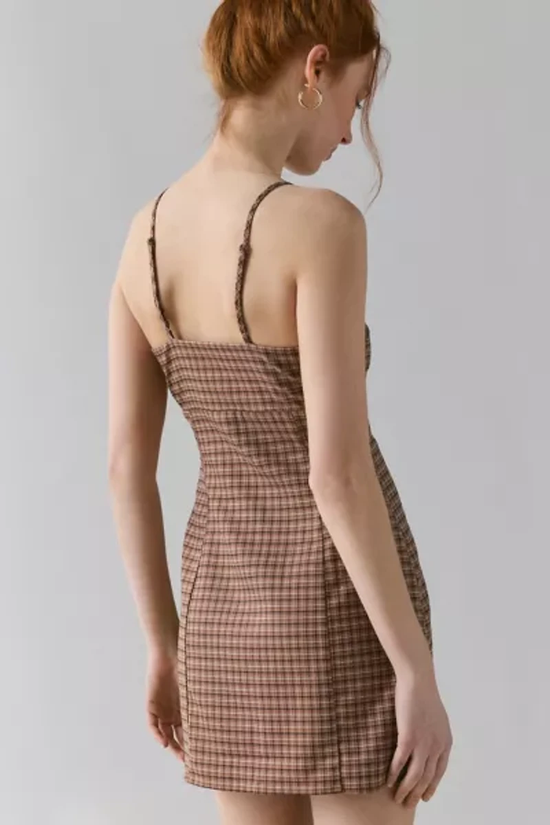 UO Kaelli Plaid Square Neck Cami Mini Dress