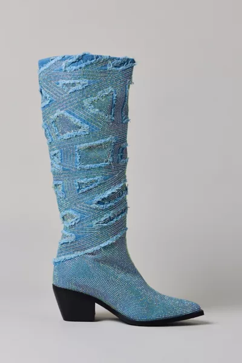 Azalea Wang Domingo Rhinestone Denim Cowboy Boot