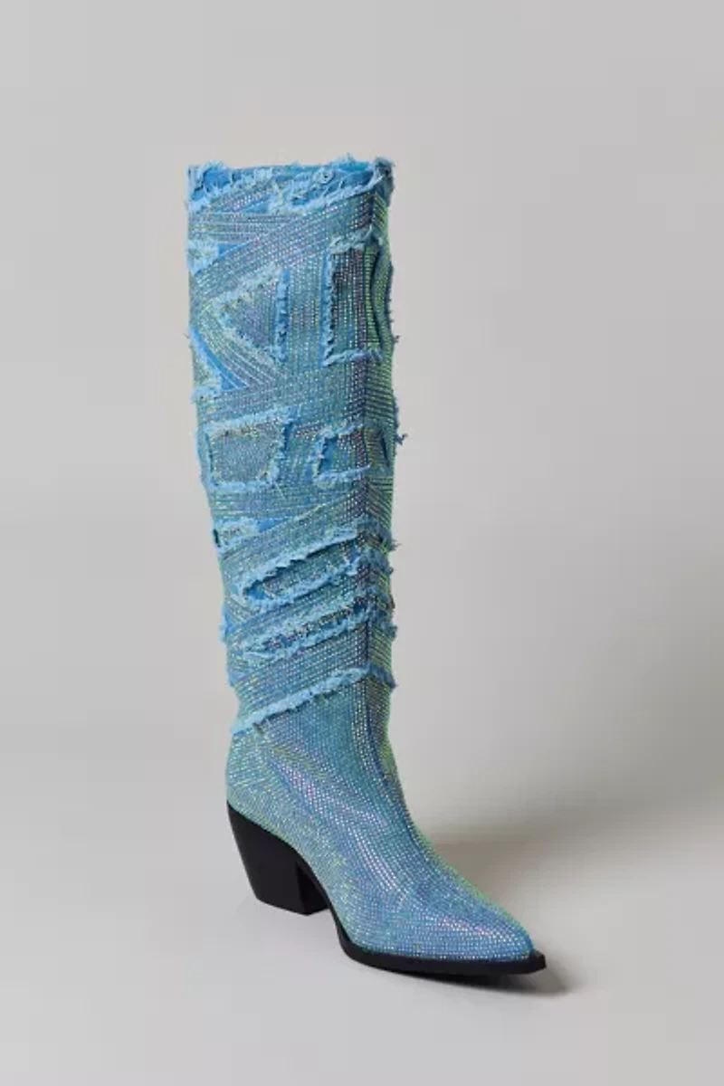 Azalea Wang Domingo Rhinestone Denim Cowboy Boot