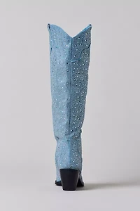 Azalea Wang Louella Embellished Denim Cowboy Boot