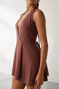 Frankies Bikinis Brown Sugar Evening Cloud Knit Wrap Mini Dress