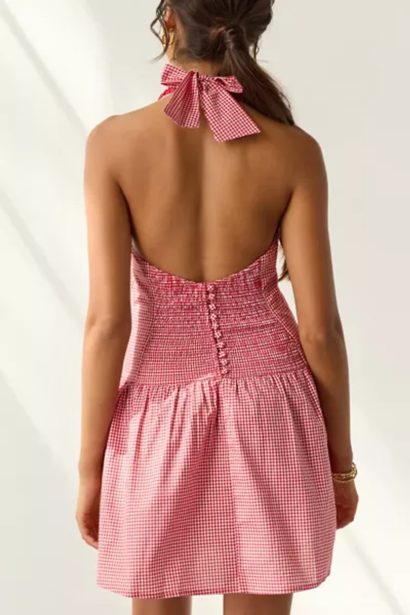 Frankies Bikinis Scout Cotton Gingham Halter Mini Dress