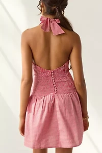 Frankies Bikinis Scout Cotton Gingham Halter Mini Dress