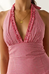 Frankies Bikinis Scout Cotton Gingham Halter Mini Dress