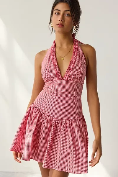 Frankies Bikinis Scout Cotton Gingham Halter Mini Dress
