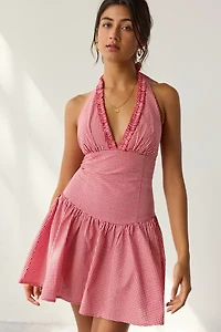 Frankies Bikinis Scout Cotton Gingham Halter Mini Dress