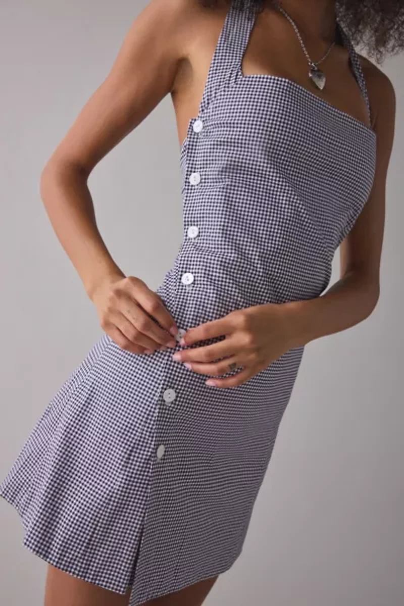 Frankies Bikinis West Wrap Button Down Halter Mini Dress