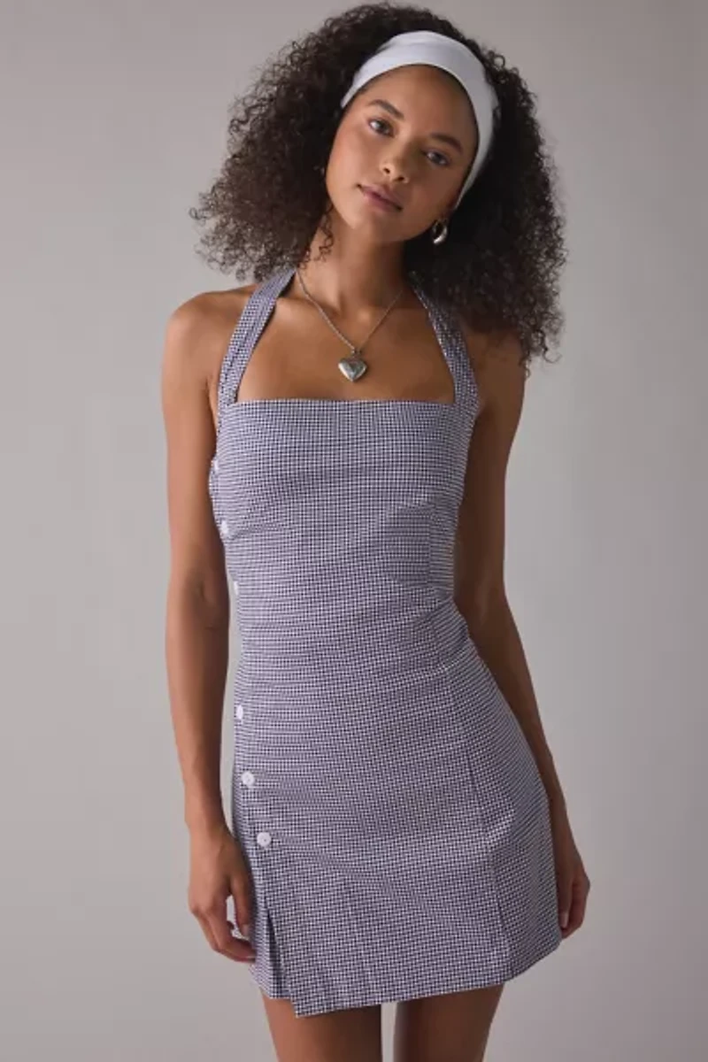Frankies Bikinis West Wrap Button Down Halter Mini Dress