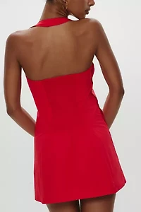 Frankies Bikinis West Wrap Button Down Halter Mini Dress