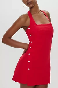 Frankies Bikinis West Wrap Button Down Halter Mini Dress