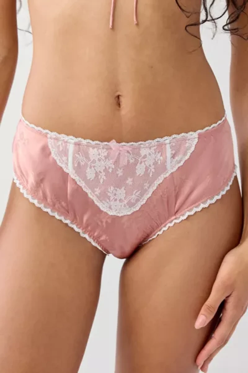 For Love & Lemons Juliet Lace Trim Satin Jacquard High Waist Panty