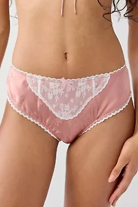 For Love & Lemons Juliet Lace Trim Satin Jacquard High Waist Panty