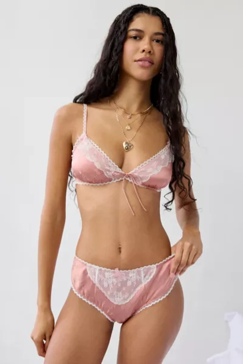 For Love & Lemons Juliet Lace Trim Satin Jacquard High Waist Panty