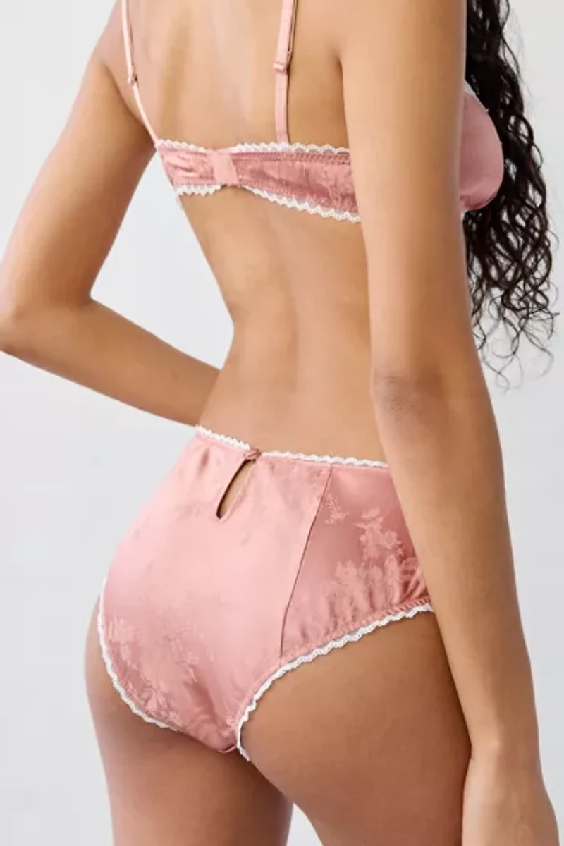 For Love & Lemons Juliet Lace Trim Satin Jacquard High Waist Panty