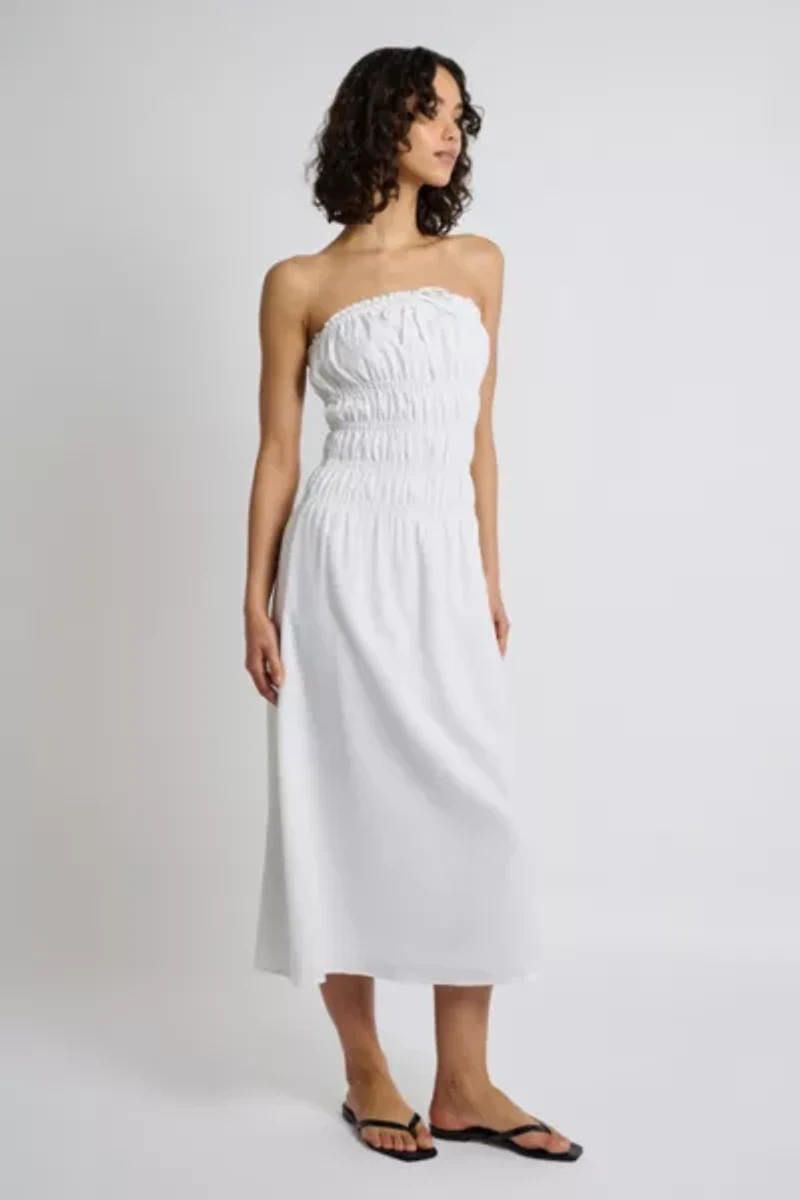 Onia Air Linen Smocked Midi Dress