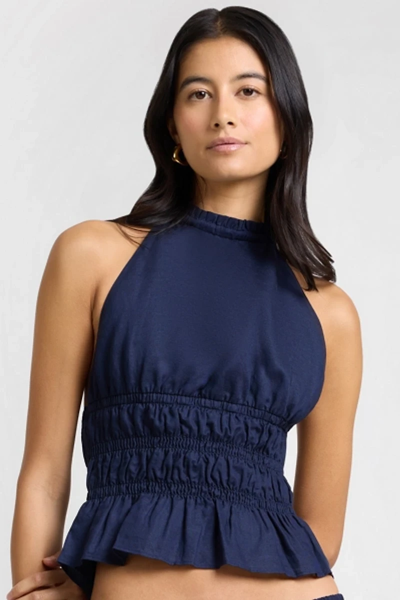 Onia Air Linen Smocked Halter Top