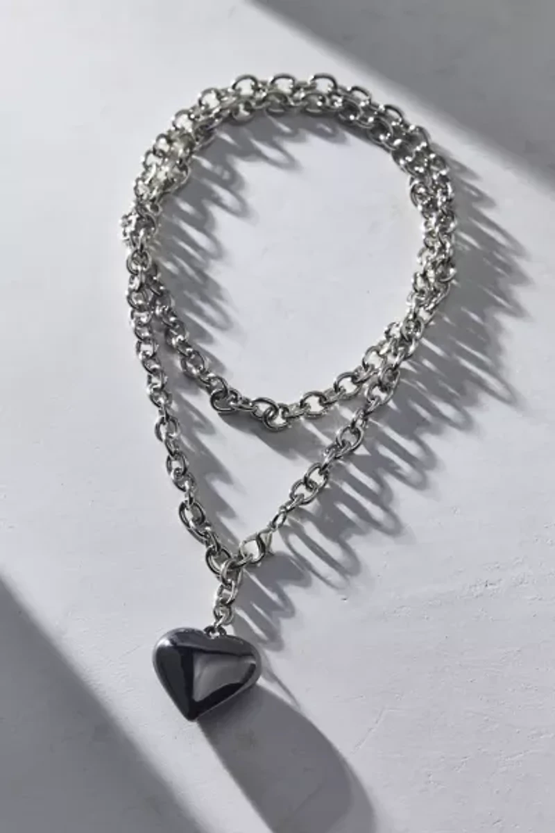 Enameled Puffy Heart Wrap Necklace