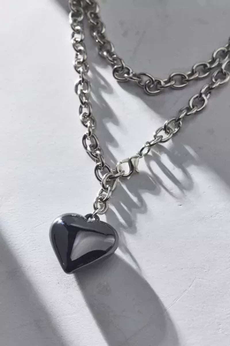 Enameled Puffy Heart Wrap Necklace
