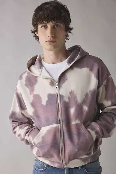 BDG Cow Print Patterned Full Zip Hoodie Sweatshirt