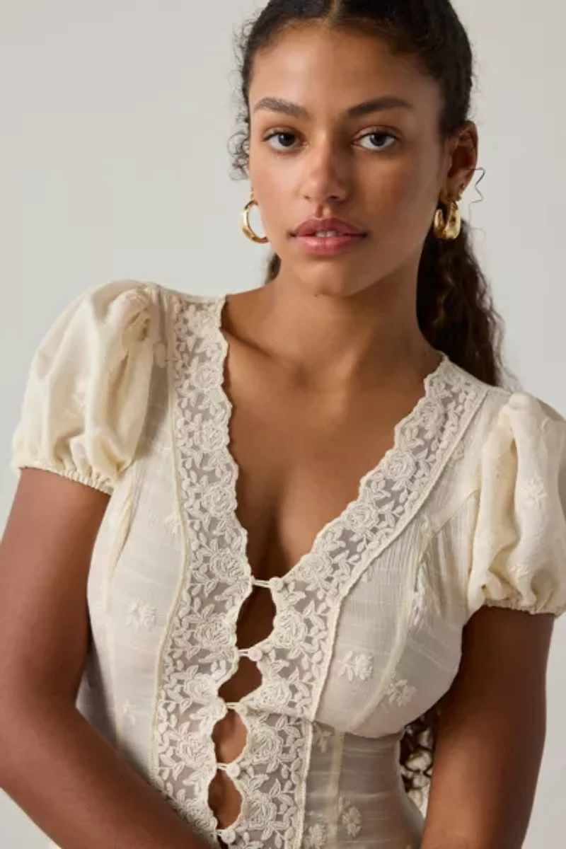 Kimchi Blue Aurelia Lace Trim Puff Sleeve Blouse