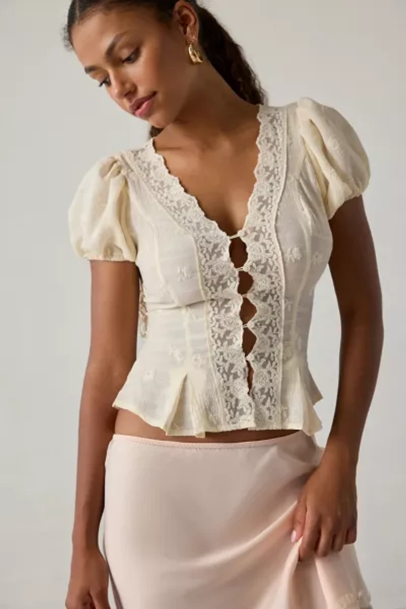 Kimchi Blue Aurelia Lace Trim Puff Sleeve Blouse