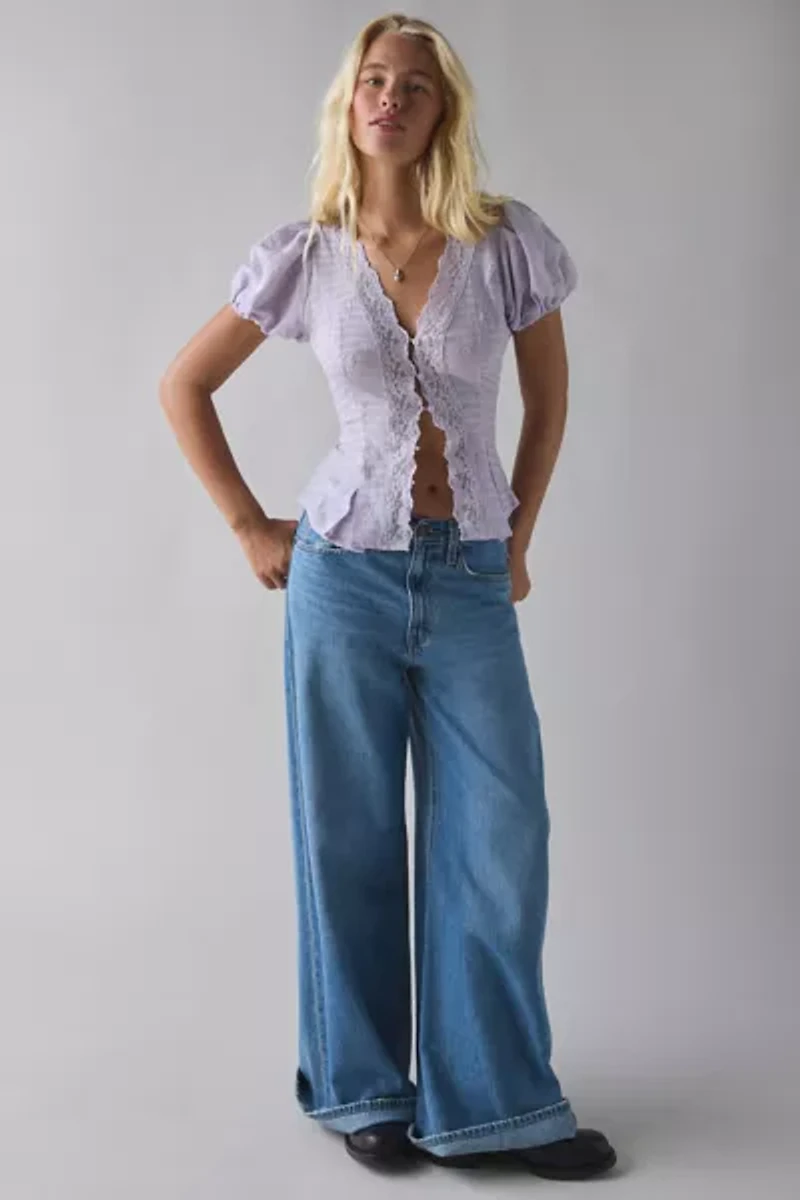 Kimchi Blue Aurelia Lace Trim Puff Sleeve Blouse