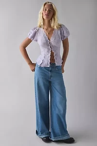 Kimchi Blue Aurelia Lace Trim Puff Sleeve Blouse