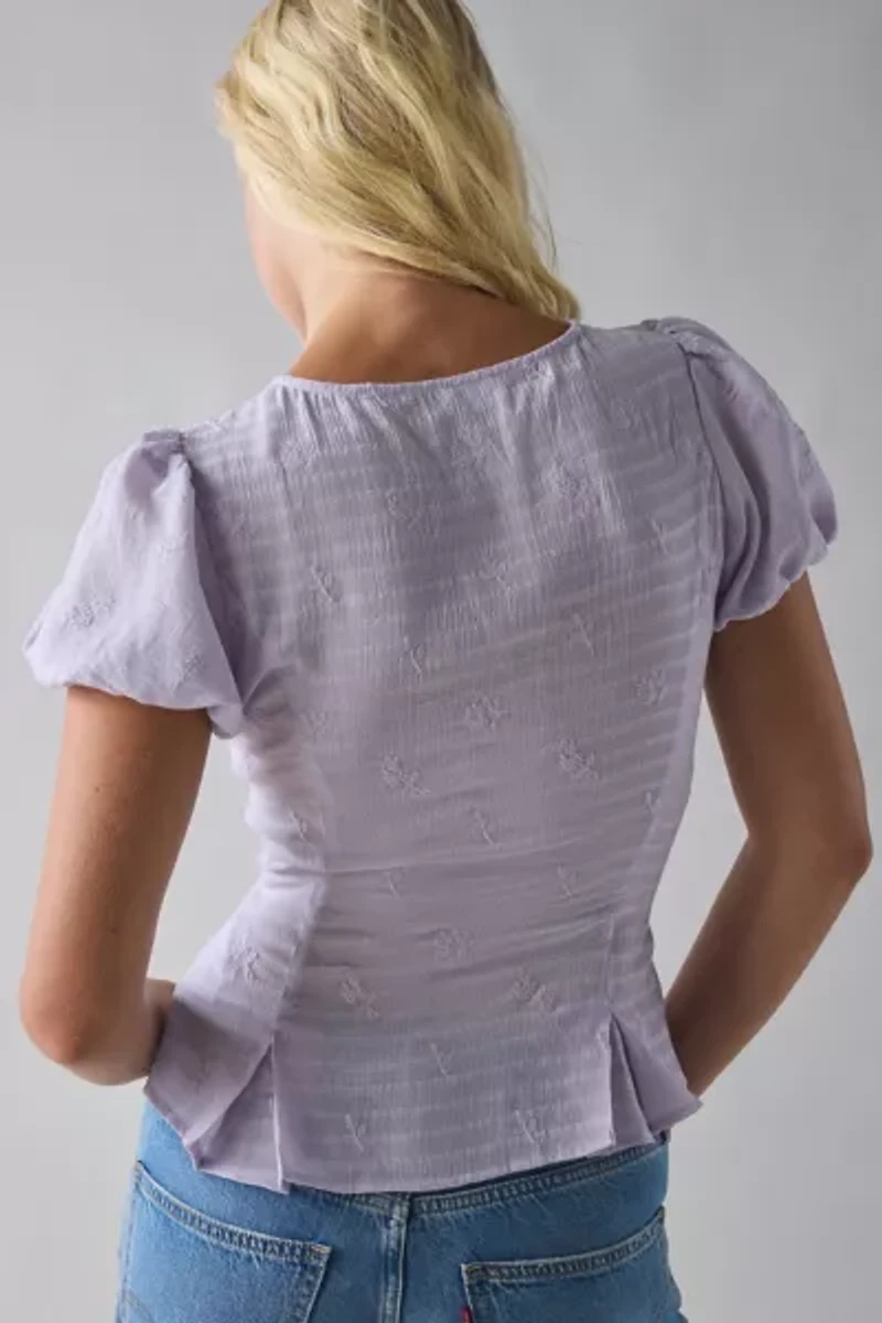 Kimchi Blue Aurelia Lace Trim Puff Sleeve Blouse