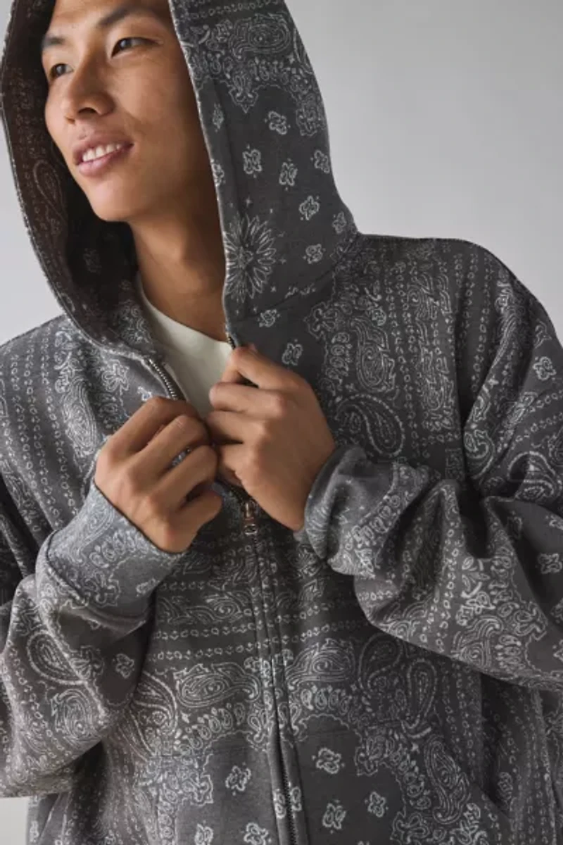 BDG Paisley Pattern Full-Zip Hoodie Sweatshirt