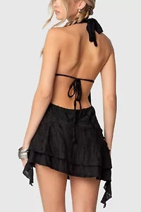 Edikted Shredded Backless Halter Mini Dress