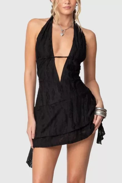 Edikted Shredded Backless Halter Mini Dress