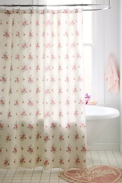 Vintage Style French Flower Patterned Shower Curtain