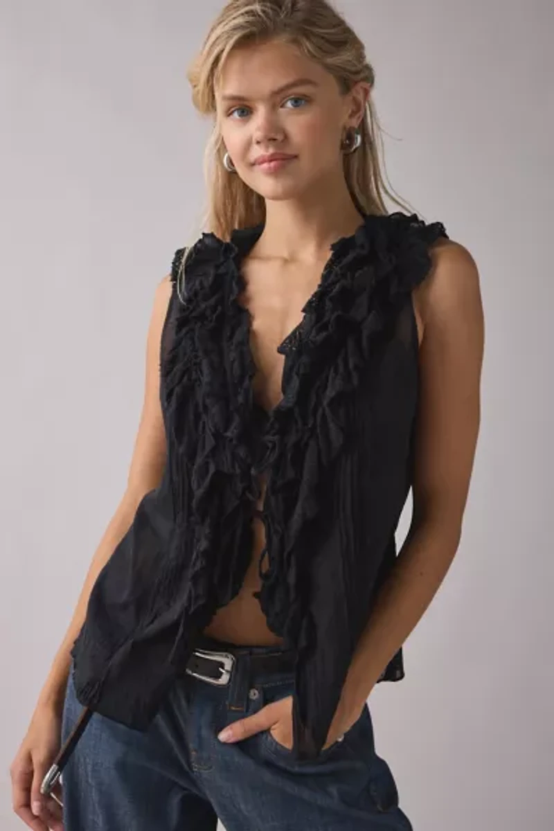 Kimchi Blue Clara Cascading Ruffle Tie-Front Tank Top