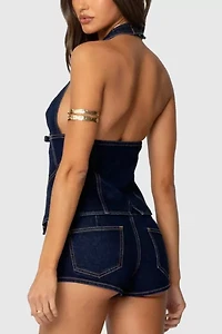 Edikted Ciel Split Front Denim Halter Top