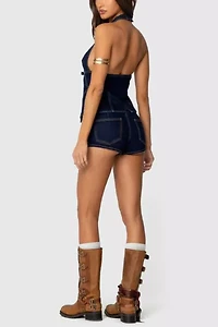 Edikted Ciel Split Front Denim Halter Top