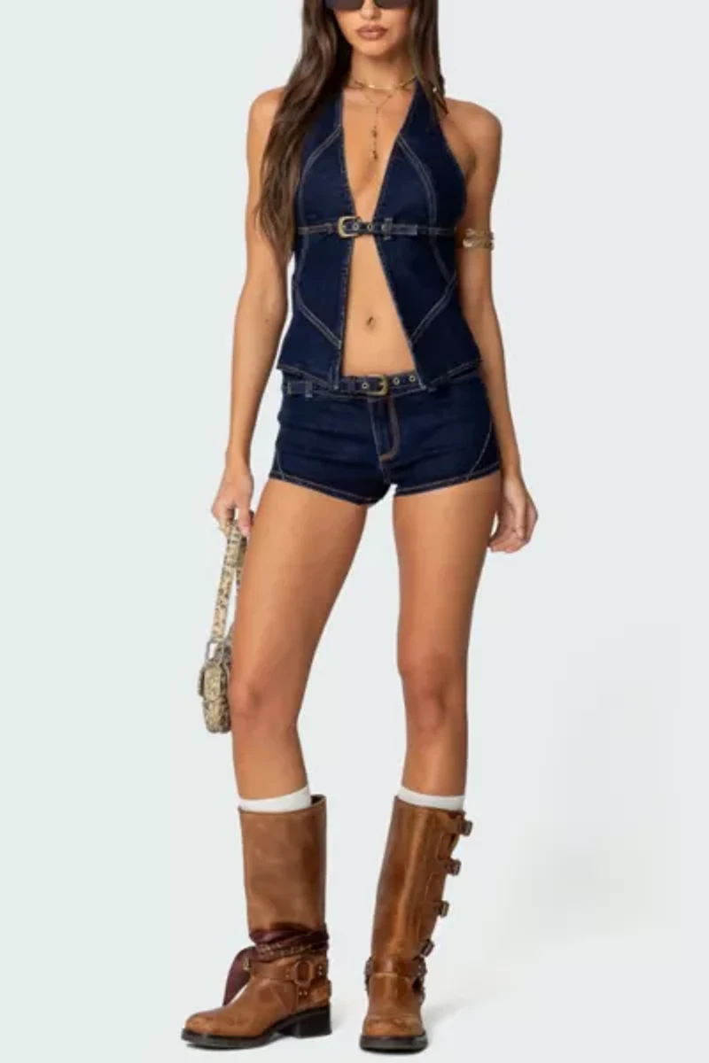 Edikted Ciel Low Rise Denim Micro Shorts