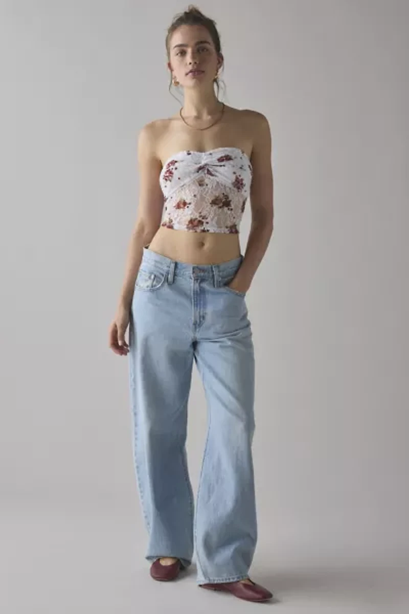 ReMADE By UO Remnants Twist-Front Floral Lace Tube Top