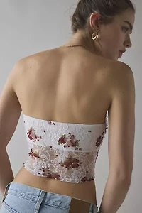 ReMADE By UO Remnants Twist-Front Floral Lace Tube Top