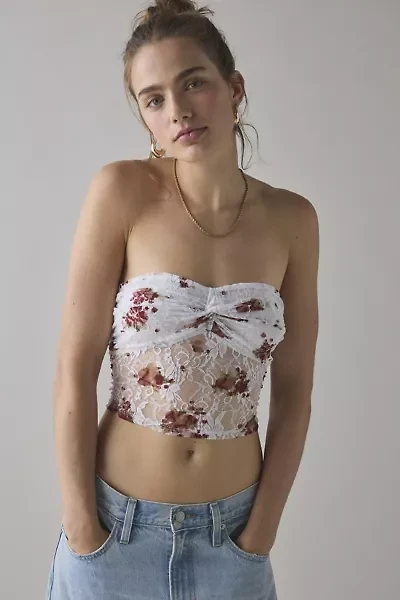 ReMADE By UO Remnants Twist-Front Floral Lace Tube Top