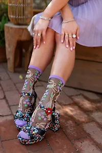 Sock Candy Rabbit Floral Black Sheer Sock