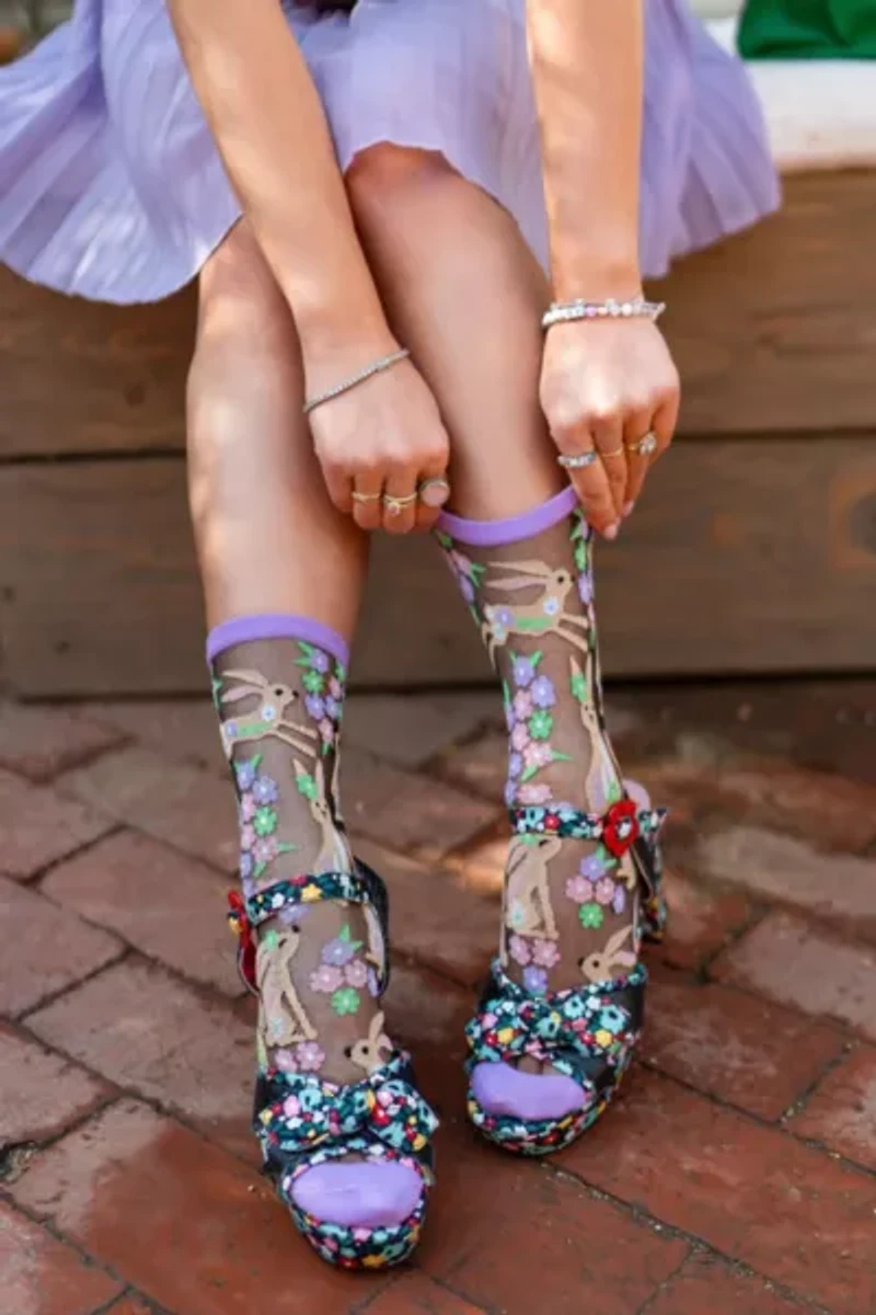 Sock Candy Rabbit Floral Black Sheer Sock