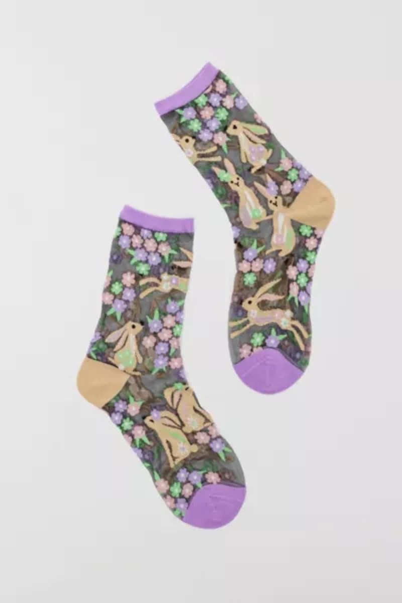 Sock Candy Rabbit Floral Black Sheer Sock