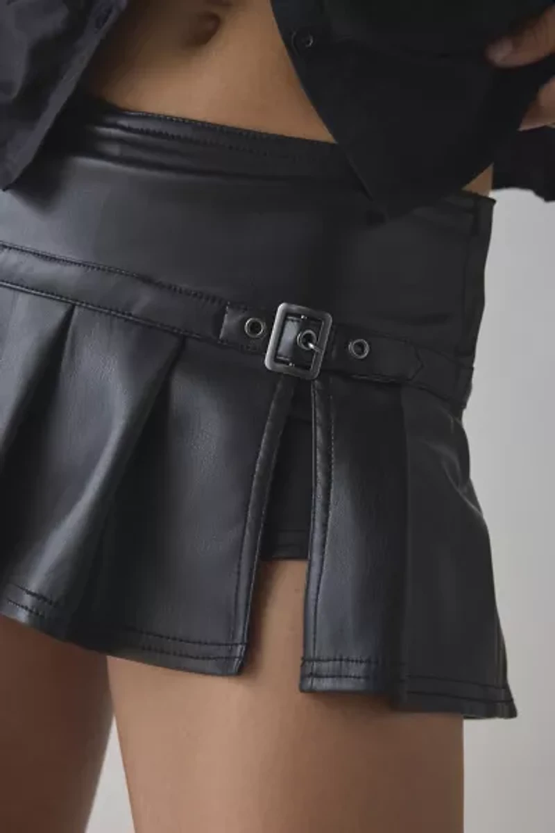 BDG Shaina Low-Rise Belted Faux Leather Micro Mini Skort