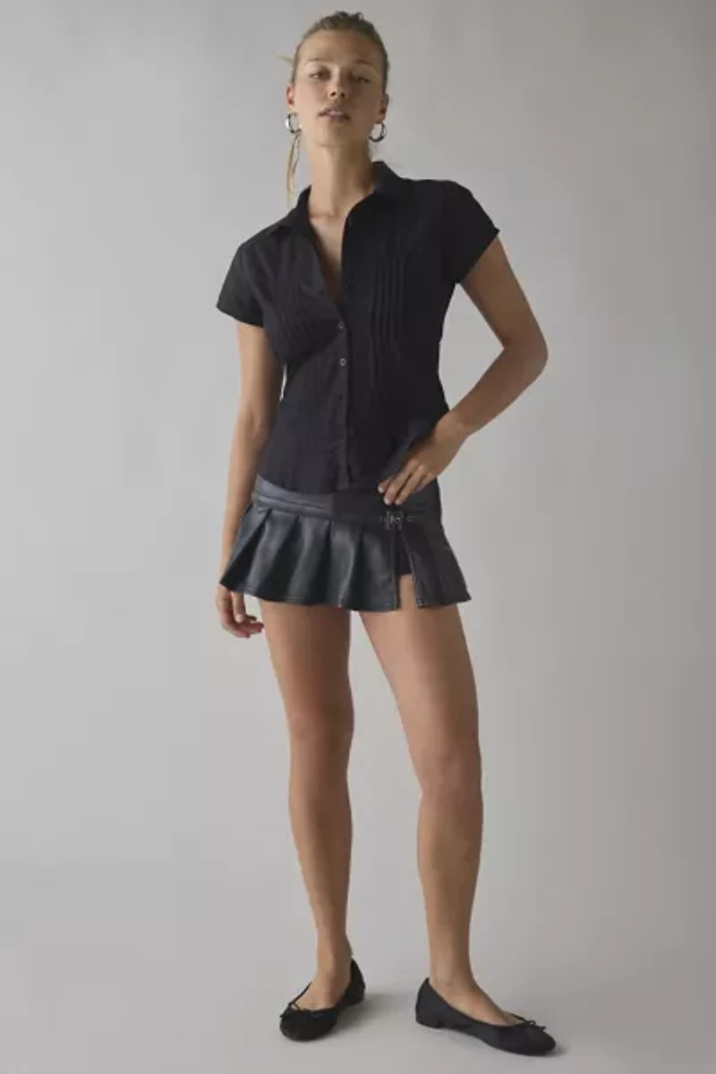 BDG Shaina Low-Rise Belted Faux Leather Micro Mini Skort