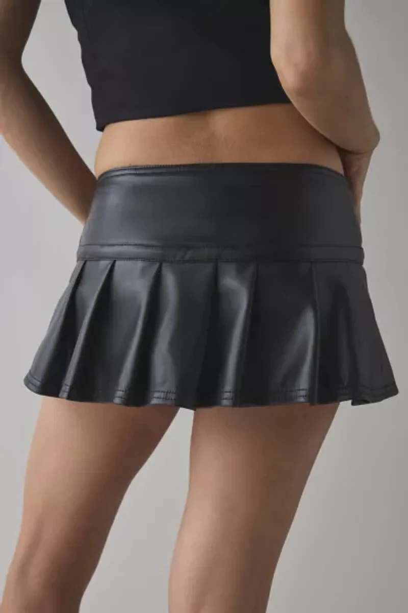 BDG Shaina Low-Rise Belted Faux Leather Micro Mini Skort