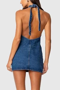 Edikted Destinee Denim Halter Mini Dress